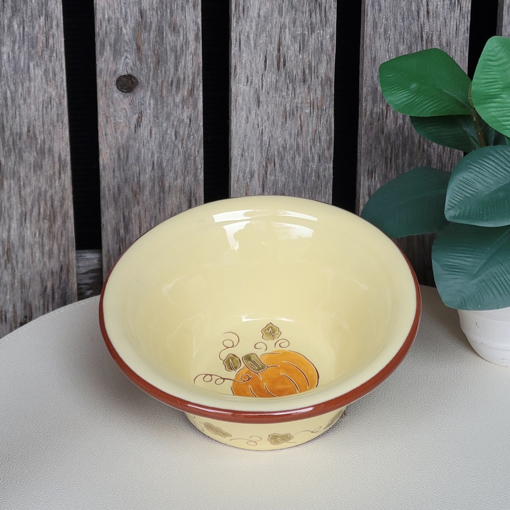 Autumn Pumpkin Glazed Muted Yellow Terracotta Bowl - Picture 2 of 7